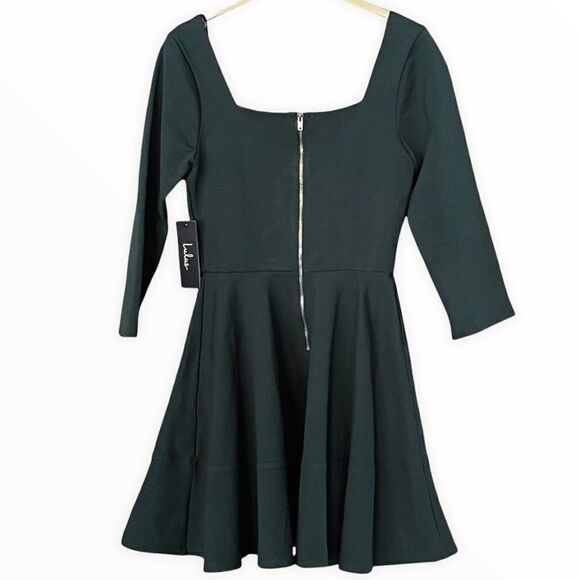 Lulu's Womens Green Square Neck 3/4 Sleeve Zipper Back Fit And Flare Dress Sz XS - Picture 2 of 12